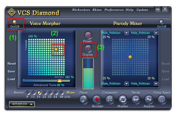 Fig 1: Voice Changer Software Diamond main panel